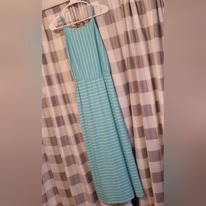 NWT Merona Maxi Dress Spaghetti Straps Aqua Blue/White Stripes, XSmall